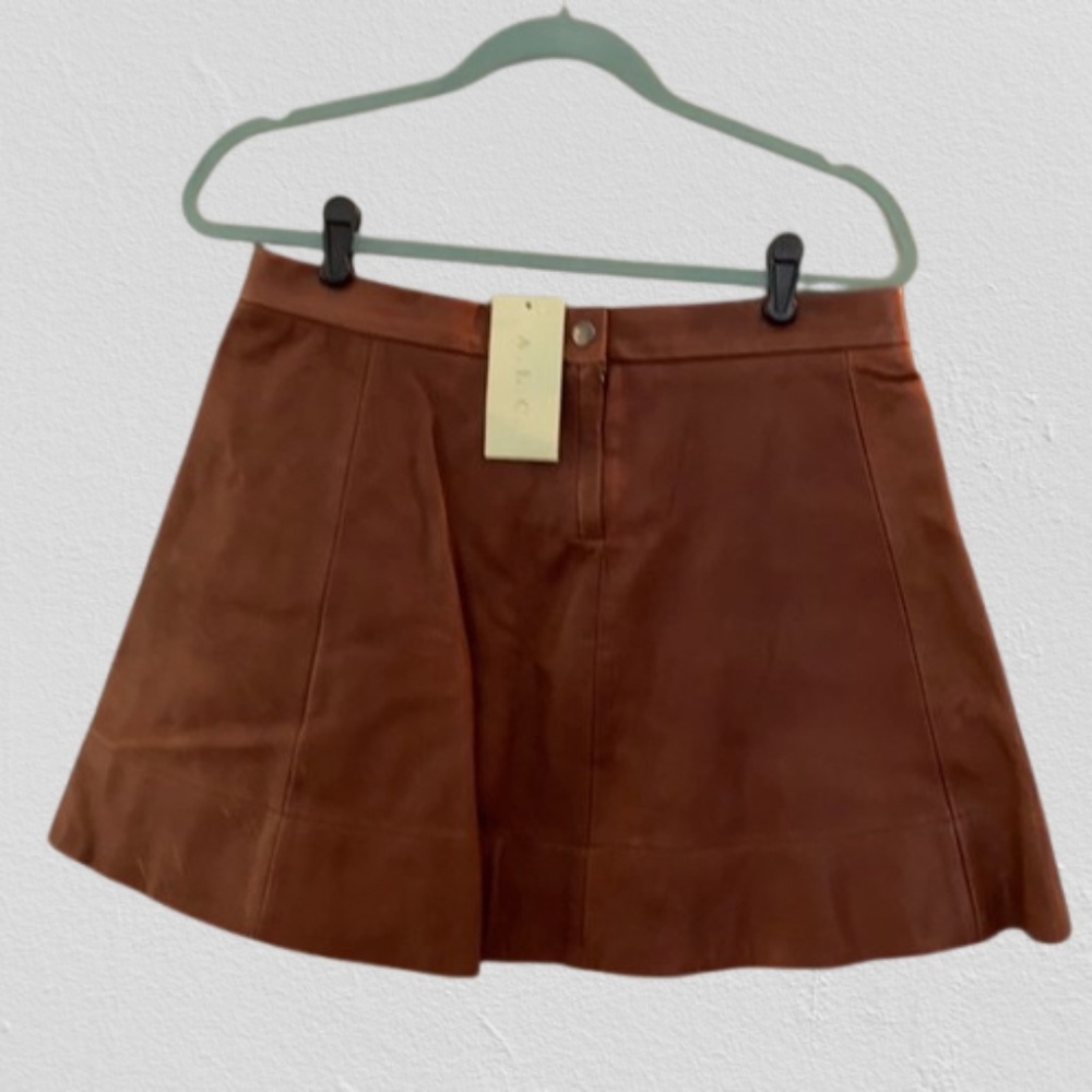 A.L.C. Brown Leather A-Line Mini Skirt